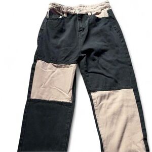 Patchwork pink and black denim jeans